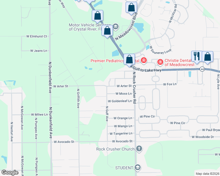 map of restaurants, bars, coffee shops, grocery stores, and more near 6464 West Arter Street in Crystal River
