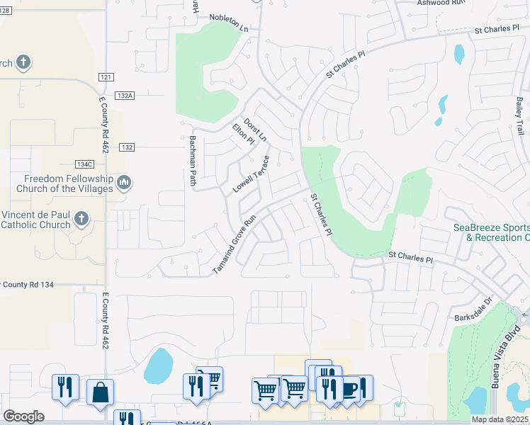 map of restaurants, bars, coffee shops, grocery stores, and more near 2285 Montbrook Place in The Villages