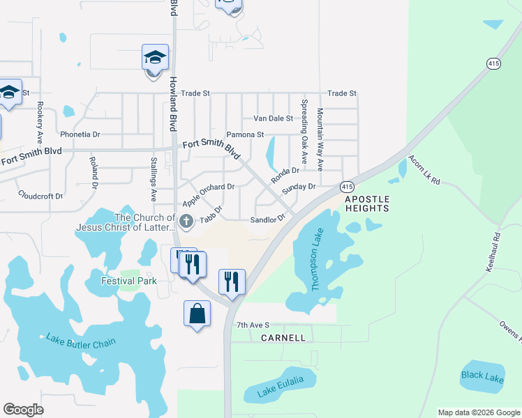 map of restaurants, bars, coffee shops, grocery stores, and more near 3612 Ronda Drive in Deltona