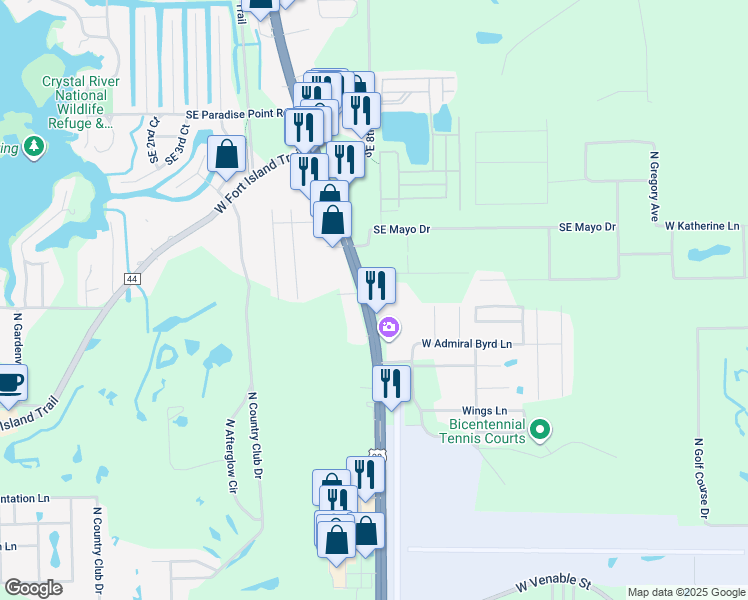 map of restaurants, bars, coffee shops, grocery stores, and more near 985 North Suncoast Boulevard in Crystal River