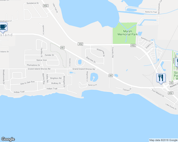 map of restaurants, bars, coffee shops, grocery stores, and more near 2662 Grand Island Shores Road in Eustis