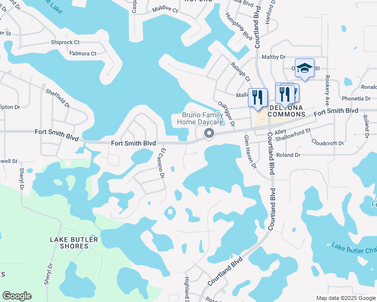 map of restaurants, bars, coffee shops, grocery stores, and more near 2888 Parkview Court in Deltona