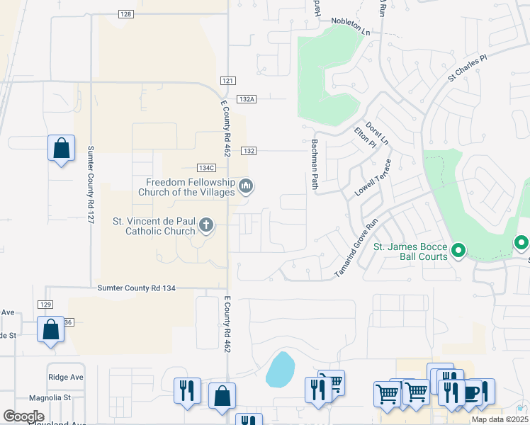 map of restaurants, bars, coffee shops, grocery stores, and more near 5168 Northeast 81st Boulevard in Wildwood