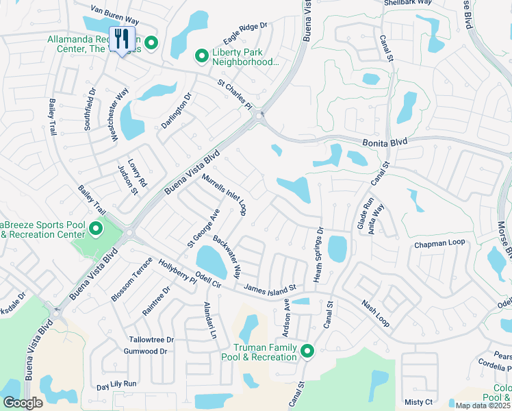 map of restaurants, bars, coffee shops, grocery stores, and more near 2360 India Hook Terrace in The Villages