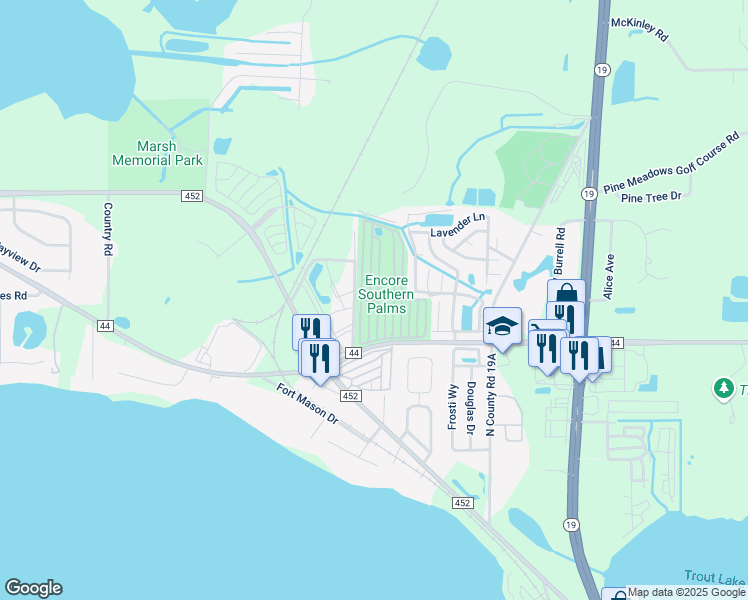 map of restaurants, bars, coffee shops, grocery stores, and more near Azalea in Eustis