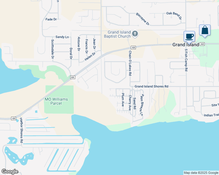 map of restaurants, bars, coffee shops, grocery stores, and more near 36349 Grand Island Oaks Circle in Grand Island