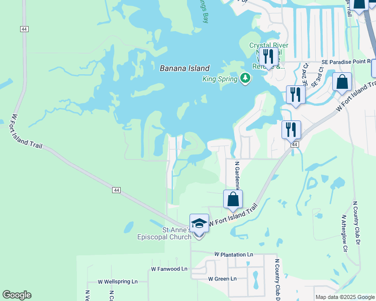 map of restaurants, bars, coffee shops, grocery stores, and more near 1035 North Crescent Drive in Crystal River