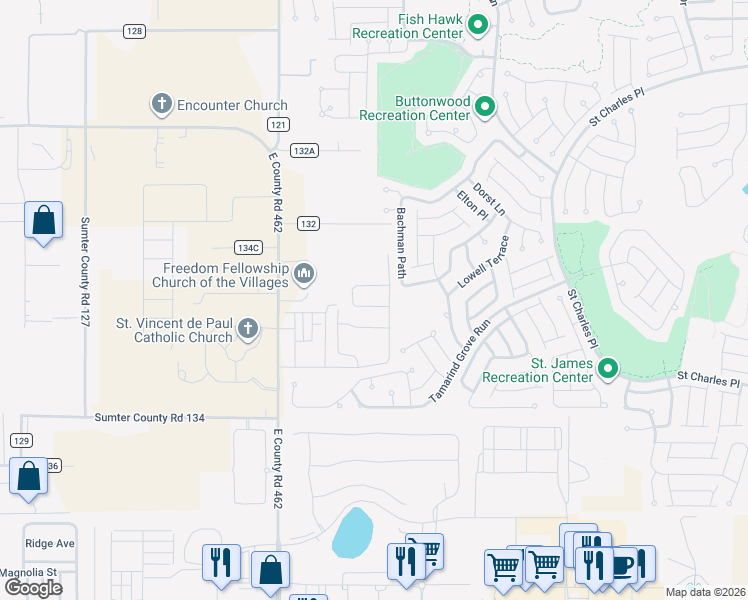 map of restaurants, bars, coffee shops, grocery stores, and more near 5240 Northeast 81st Boulevard in Wildwood