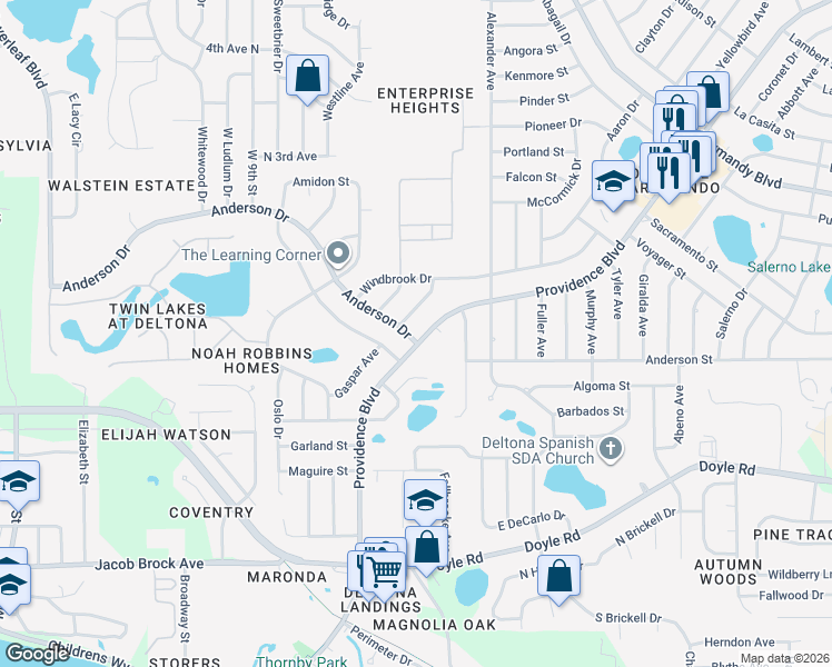 map of restaurants, bars, coffee shops, grocery stores, and more near 506 Providence Boulevard in Deltona