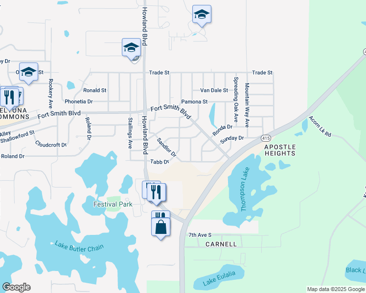 map of restaurants, bars, coffee shops, grocery stores, and more near 506 Ferdinand Avenue in Deltona