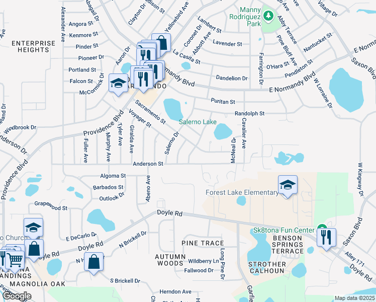 map of restaurants, bars, coffee shops, grocery stores, and more near 532 Blackstone Avenue in Deltona