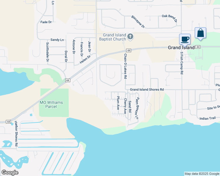 map of restaurants, bars, coffee shops, grocery stores, and more near 36349 Grand Island Oaks Circle in Grand Island