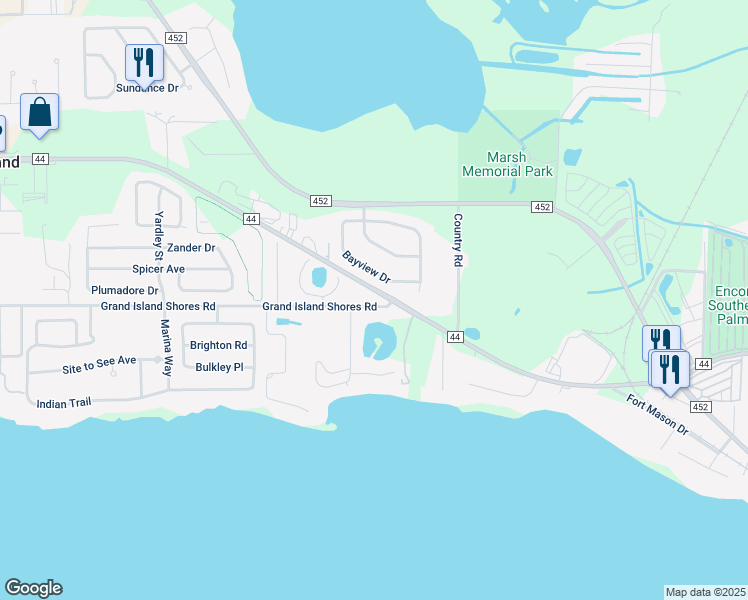 map of restaurants, bars, coffee shops, grocery stores, and more near 2657 Grand Island Shores Road in Eustis