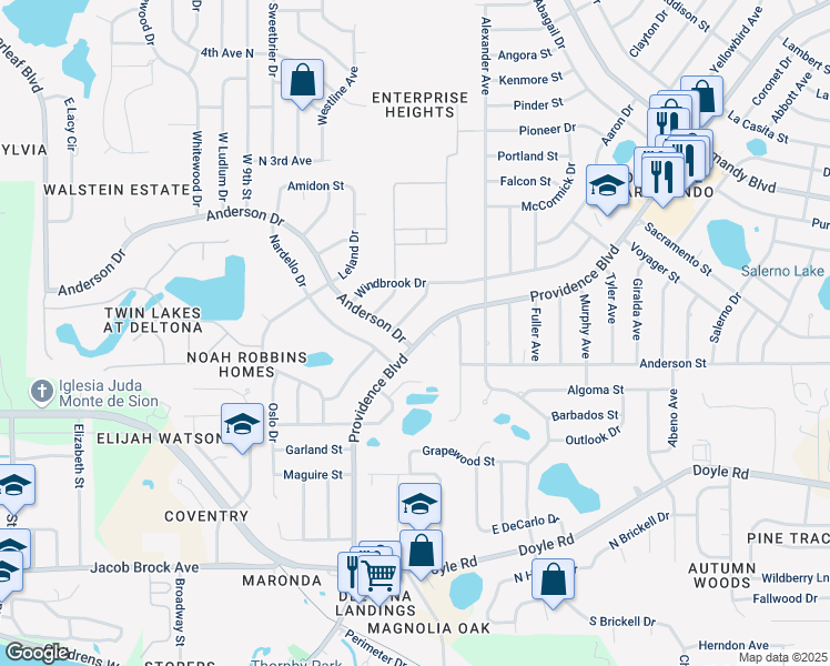 map of restaurants, bars, coffee shops, grocery stores, and more near 531 Geneva Avenue in Deltona