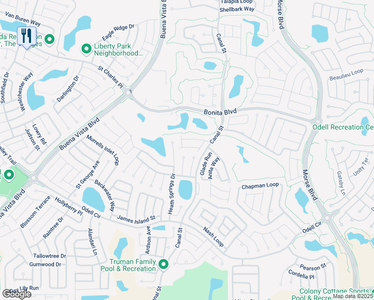 map of restaurants, bars, coffee shops, grocery stores, and more near 2288 Prospect Hill Court in The Villages