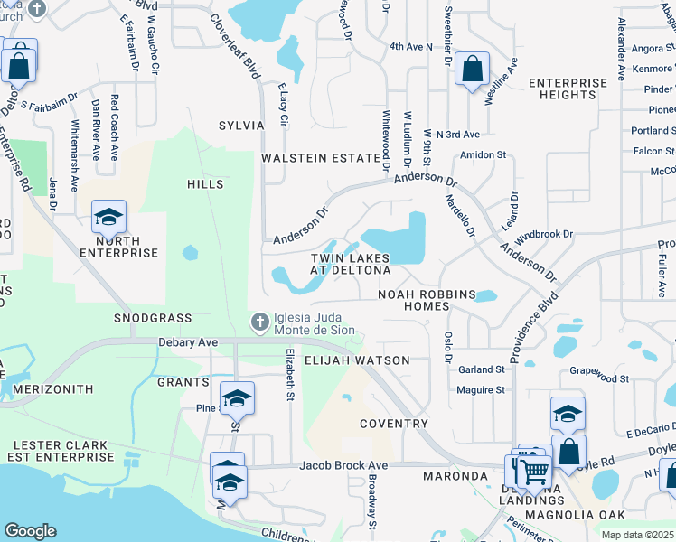 map of restaurants, bars, coffee shops, grocery stores, and more near 606 Alder Grove Drive in Deltona