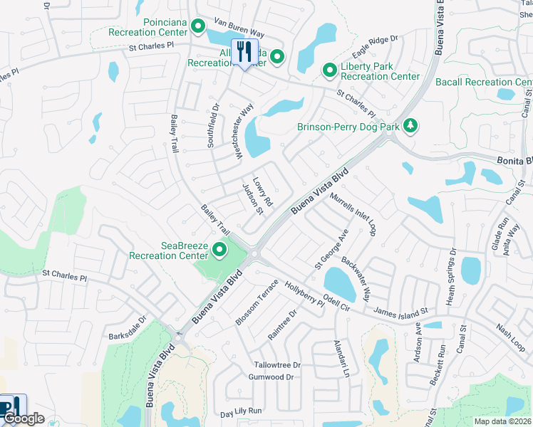 map of restaurants, bars, coffee shops, grocery stores, and more near 2274 Lowry Road in The Villages