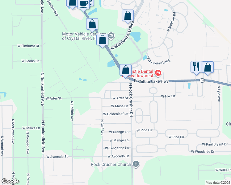 map of restaurants, bars, coffee shops, grocery stores, and more near 6365 West Flanders Lane in Crystal River