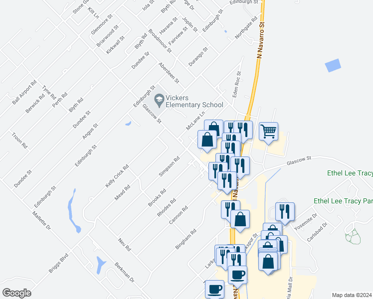 map of restaurants, bars, coffee shops, grocery stores, and more near 798 Simpson Road in Victoria