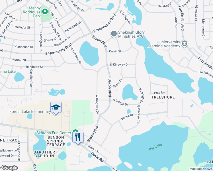 map of restaurants, bars, coffee shops, grocery stores, and more near 560 Saxon Boulevard in Deltona
