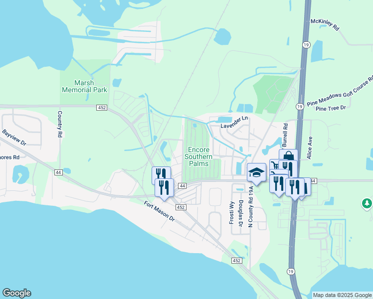map of restaurants, bars, coffee shops, grocery stores, and more near Azalea in Eustis