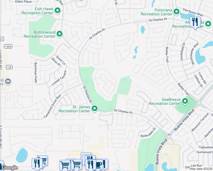 map of restaurants, bars, coffee shops, grocery stores, and more near 2080 Southern Star Way in The Villages