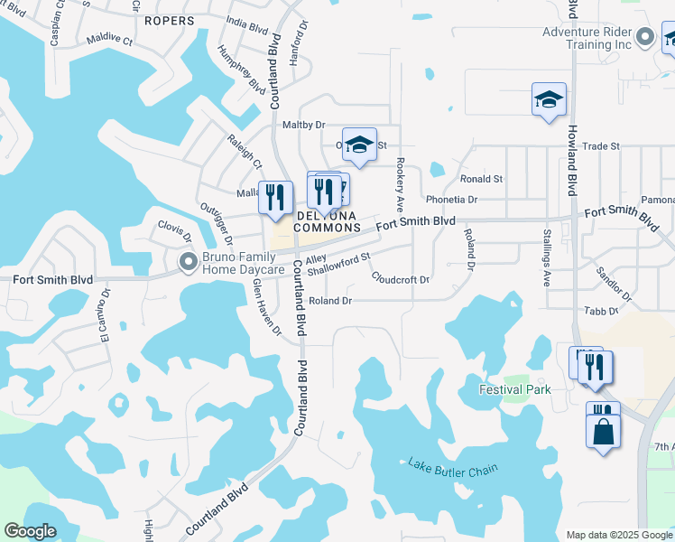 map of restaurants, bars, coffee shops, grocery stores, and more near 3151 Shallowford Street in Deltona