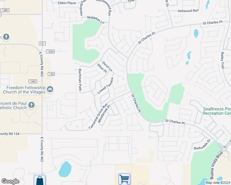 map of restaurants, bars, coffee shops, grocery stores, and more near 2277 Antigua Place in The Villages