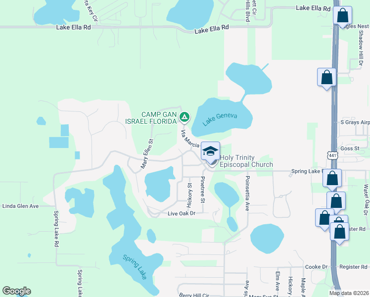 map of restaurants, bars, coffee shops, grocery stores, and more near 2025 Spring Lake Road in Fruitland Park