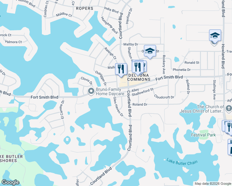 map of restaurants, bars, coffee shops, grocery stores, and more near 361 Fort Smith Boulevard in Deltona