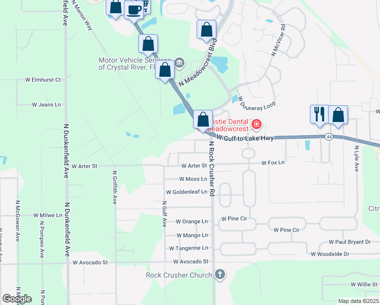 map of restaurants, bars, coffee shops, grocery stores, and more near 6365 West Flanders Lane in Crystal River