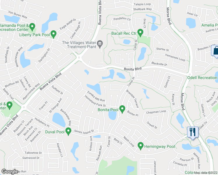 map of restaurants, bars, coffee shops, grocery stores, and more near 2288 Prospect Hill Court in The Villages