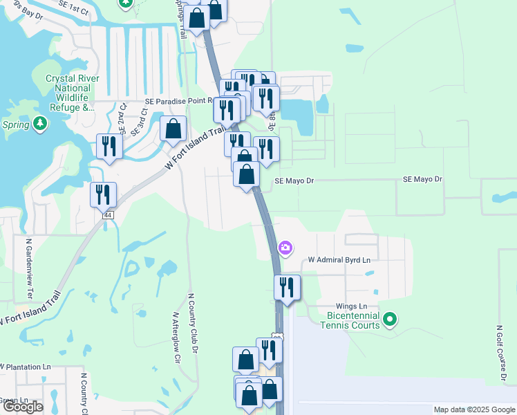 map of restaurants, bars, coffee shops, grocery stores, and more near 992-1038 North Suncoast Boulevard in Crystal River