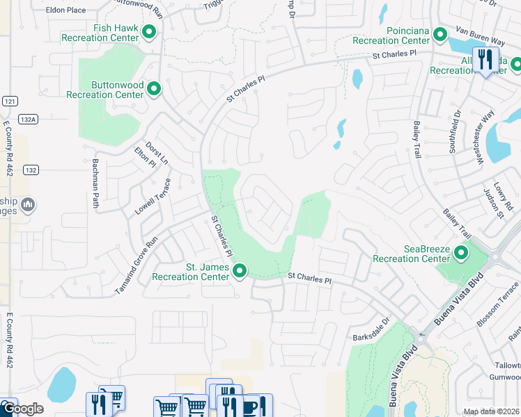 map of restaurants, bars, coffee shops, grocery stores, and more near 2080 Southern Star Way in The Villages