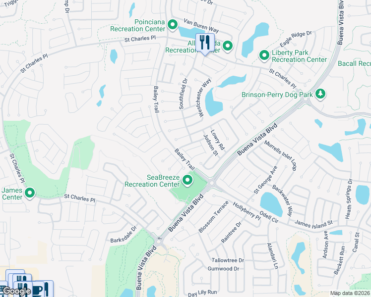 map of restaurants, bars, coffee shops, grocery stores, and more near 1643 Allendale Place in The Villages