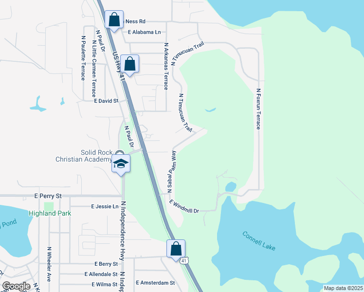 map of restaurants, bars, coffee shops, grocery stores, and more near 1045 North Sabal Palm Way in Inverness