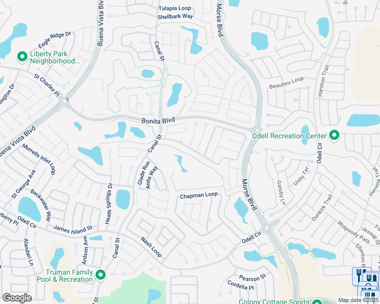 map of restaurants, bars, coffee shops, grocery stores, and more near 948 Baisley Trail in The Villages