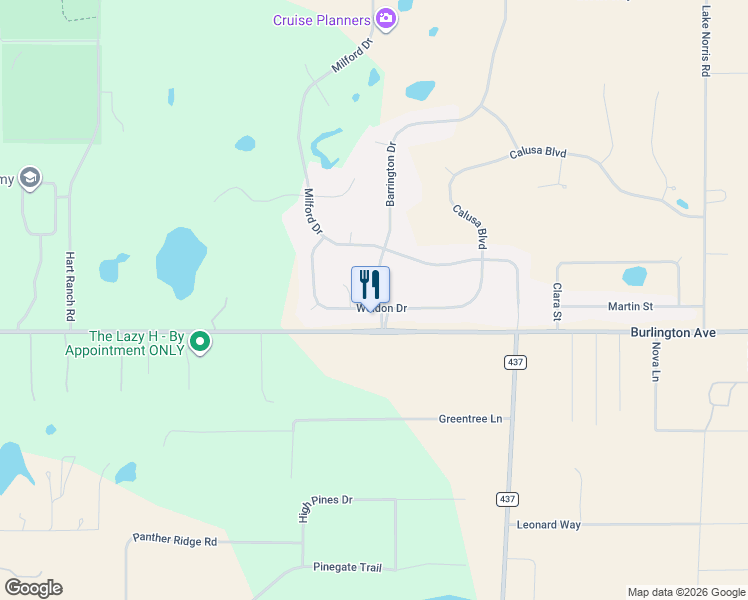 map of restaurants, bars, coffee shops, grocery stores, and more near 36303 Barrington Drive in Eustis
