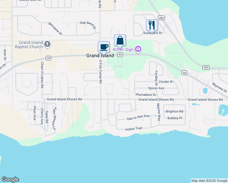 map of restaurants, bars, coffee shops, grocery stores, and more near 2027 Meadowside Drive in Eustis