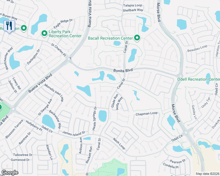 map of restaurants, bars, coffee shops, grocery stores, and more near 1050 Cottageville Lane in The Villages