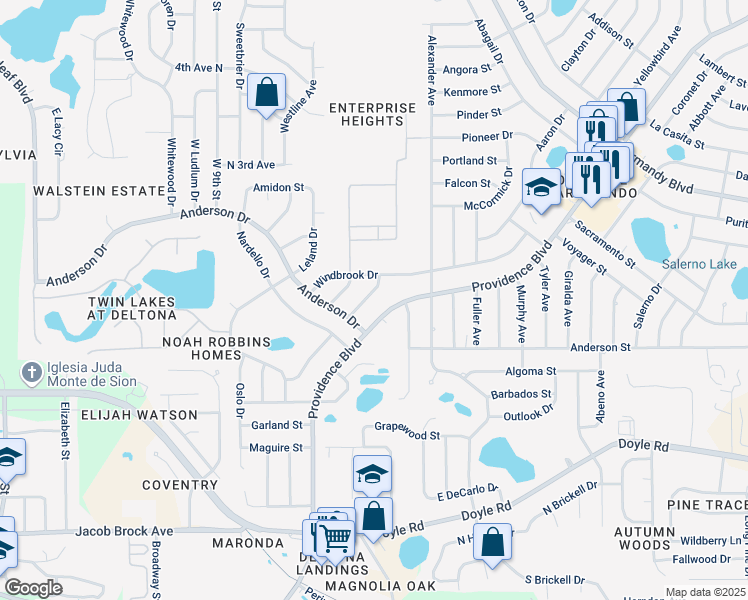 map of restaurants, bars, coffee shops, grocery stores, and more near 531 Geneva Avenue in Deltona