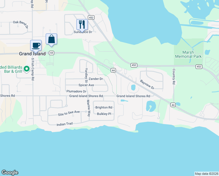 map of restaurants, bars, coffee shops, grocery stores, and more near 3073 Zander Drive in Grand Island
