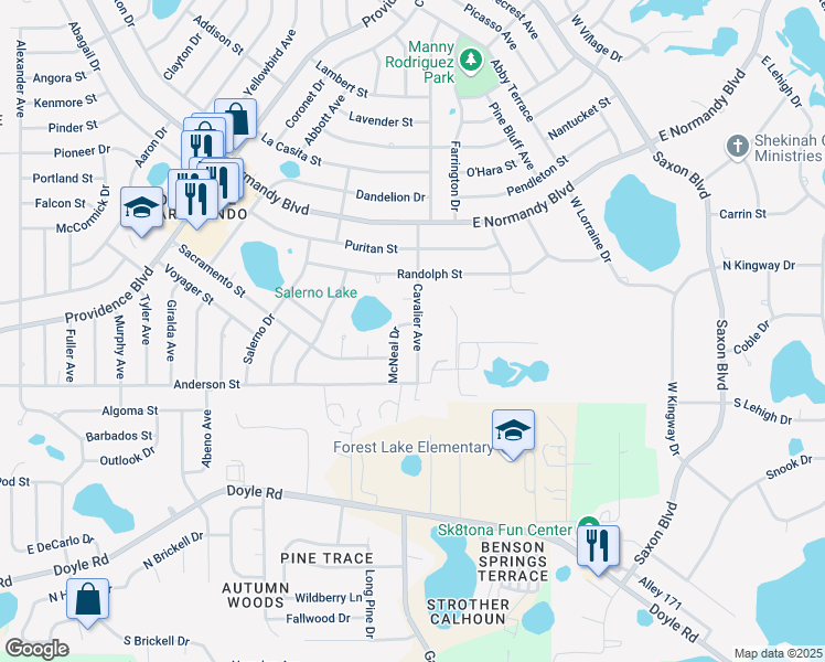 map of restaurants, bars, coffee shops, grocery stores, and more near 562 Cavalier Avenue in Deltona