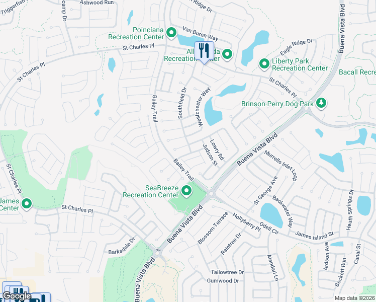 map of restaurants, bars, coffee shops, grocery stores, and more near 1643 Allendale Place in The Villages