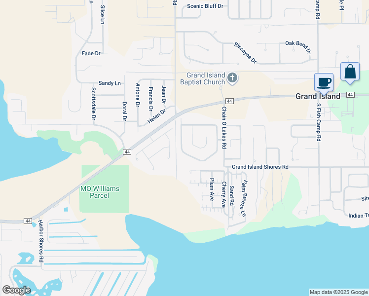 map of restaurants, bars, coffee shops, grocery stores, and more near 36430 Grand Island Oaks Circle in Grand Island