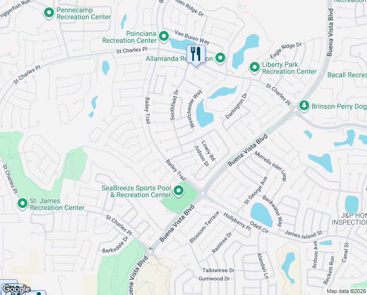 map of restaurants, bars, coffee shops, grocery stores, and more near 2235 Westchester Way in The Villages