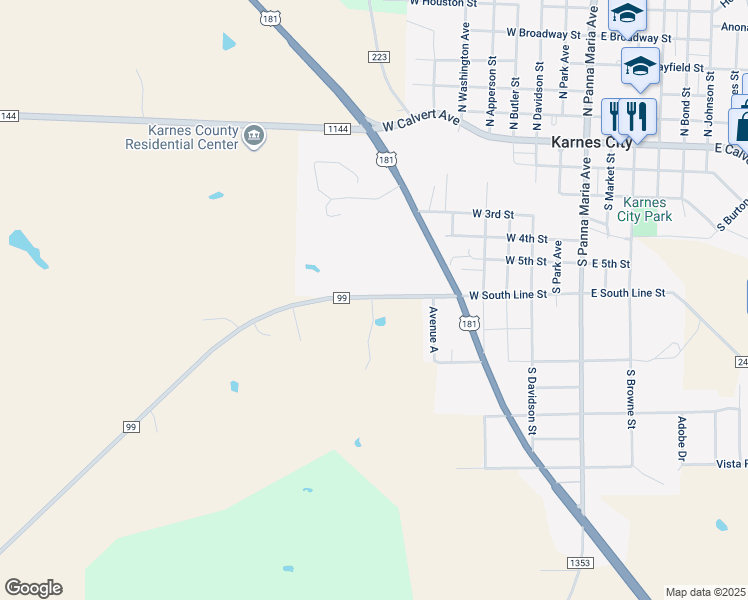 map of restaurants, bars, coffee shops, grocery stores, and more near 769 West South Line Street in Karnes City
