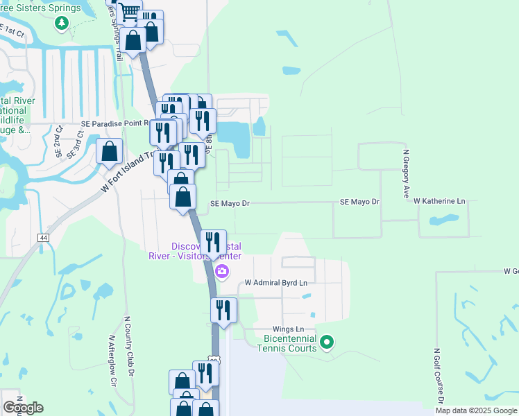 map of restaurants, bars, coffee shops, grocery stores, and more near 8570 Southeast Mayo Drive in Crystal River