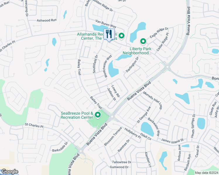 map of restaurants, bars, coffee shops, grocery stores, and more near 2237 Judson Street in The Villages