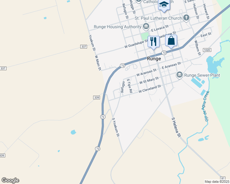 map of restaurants, bars, coffee shops, grocery stores, and more near 400 South Meyer in Runge